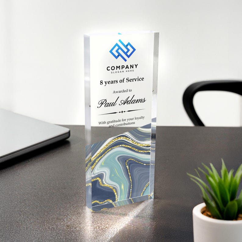 A high-quality engraved acrylic award, this Personalized Years of Service piece is ideal for employee recognition programs.