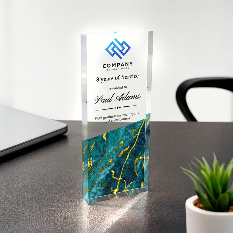 Personalized Years of Service Acrylic Award, a custom award designed to celebrate excellence and long-term commitment.