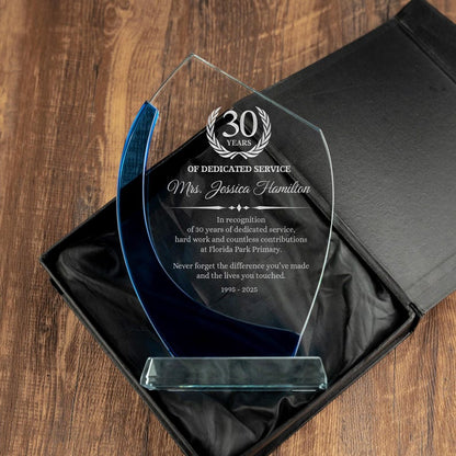 This crystal award is a perfect years of service recognition gift, ideal as a 30 years of service award for a manager.