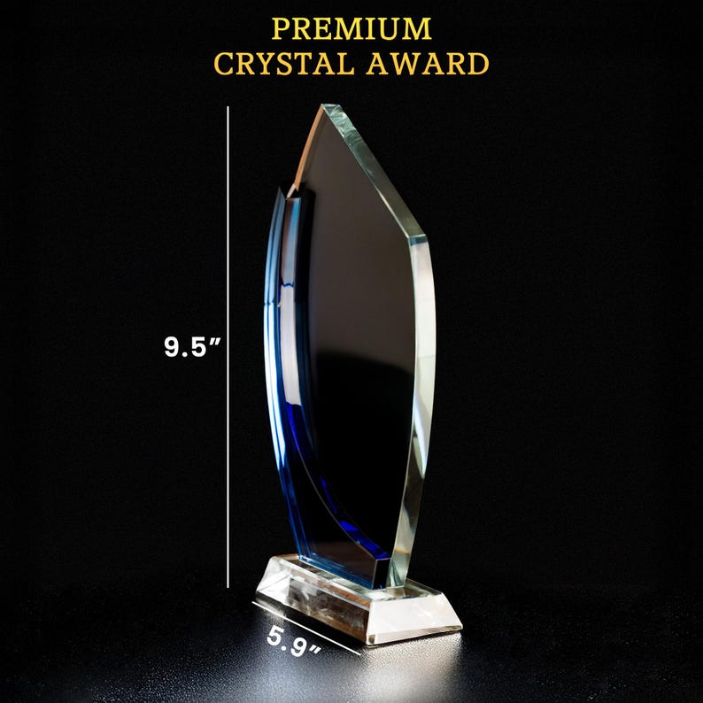 A close-up of the engraved Personalized Crystal Award Gift for Boss, an excellent employee appreciation gift for a mentor.