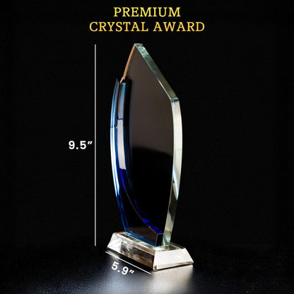 A close-up of the engraved Personalized Crystal Award Gift for Boss, an excellent employee appreciation gift for a mentor.