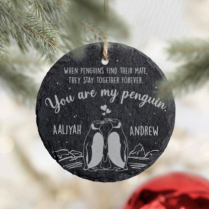 A Personalized 'You Are My Penguin' Stone Ornament, a unique penguin gift for a wedding or anniversary.