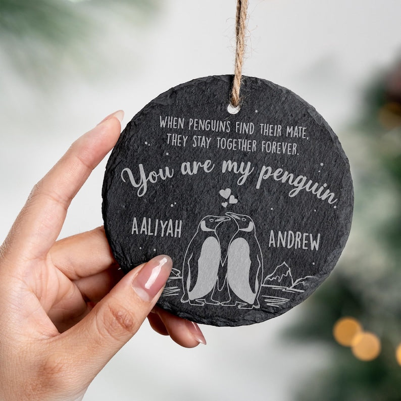 The perfect penguin anniversary gift, this Personalized 'You Are My Penguin' Stone Ornament is a lasting anniversary ornament.