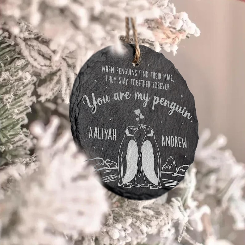 Celebrate your love with a Personalized 'You Are My Penguin' Stone Ornament, a meaningful penguin wedding and anniversary gift.