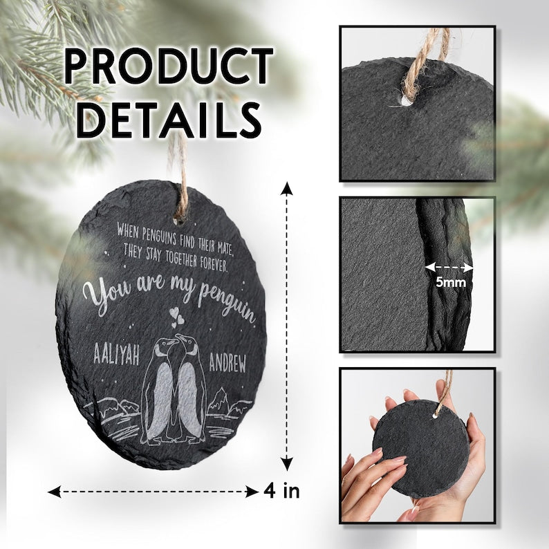 A unique penguin stone gift, this personalized ornament is a thoughtful wedding ornament for a special couple.