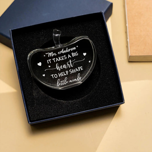 Teacher Personalized Crystal Apple Paperweight as thoughtful teacher appreciation gifts