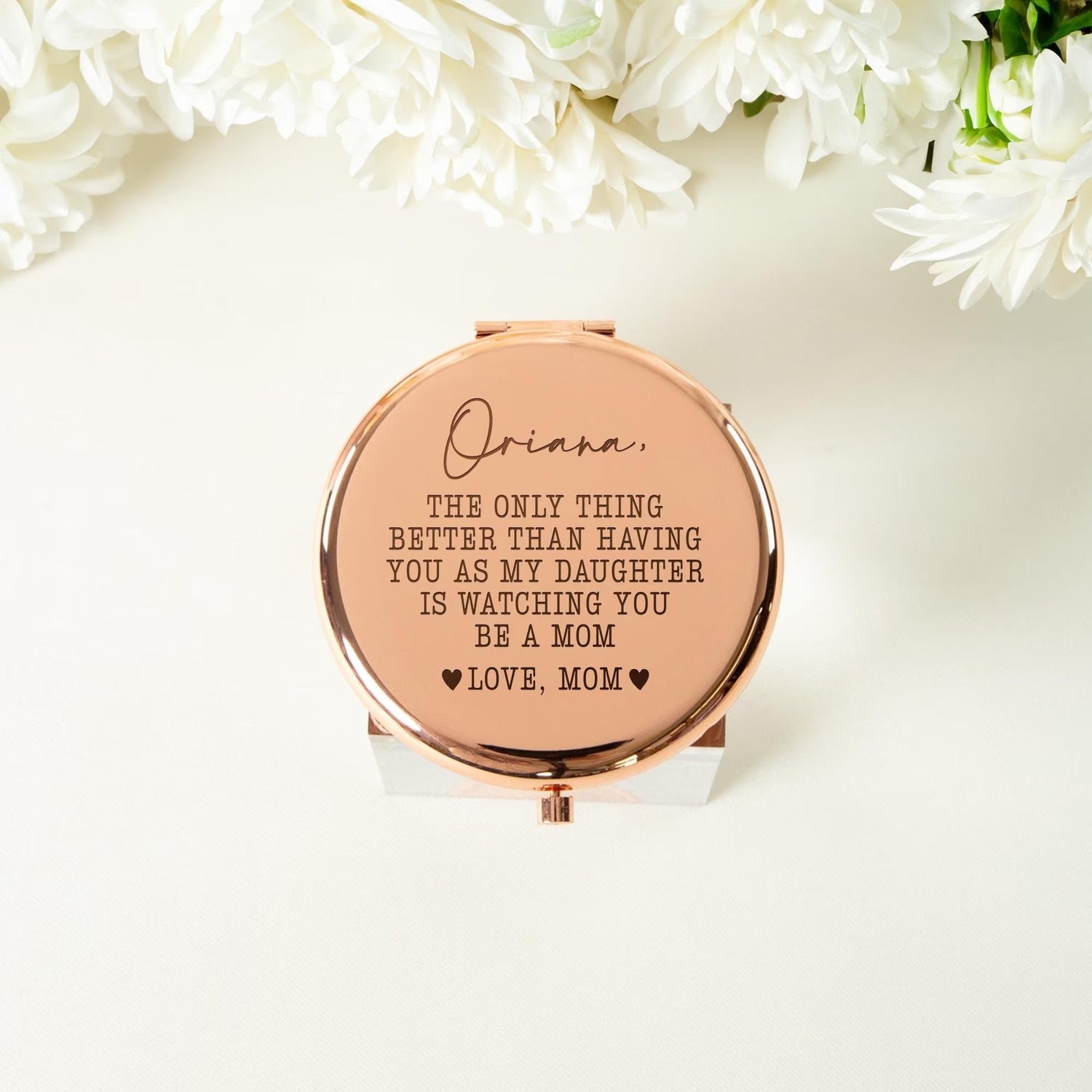 Watching You Be A Mom Personalized Compact Mirror as a heartfelt wedding gift for daughter from mom
